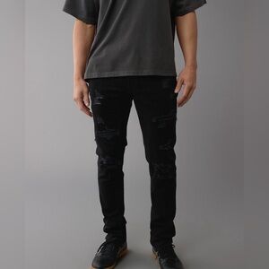 American Eagle Black Distressed Next Level Flex Athletic Cut Jeans Size 36x32